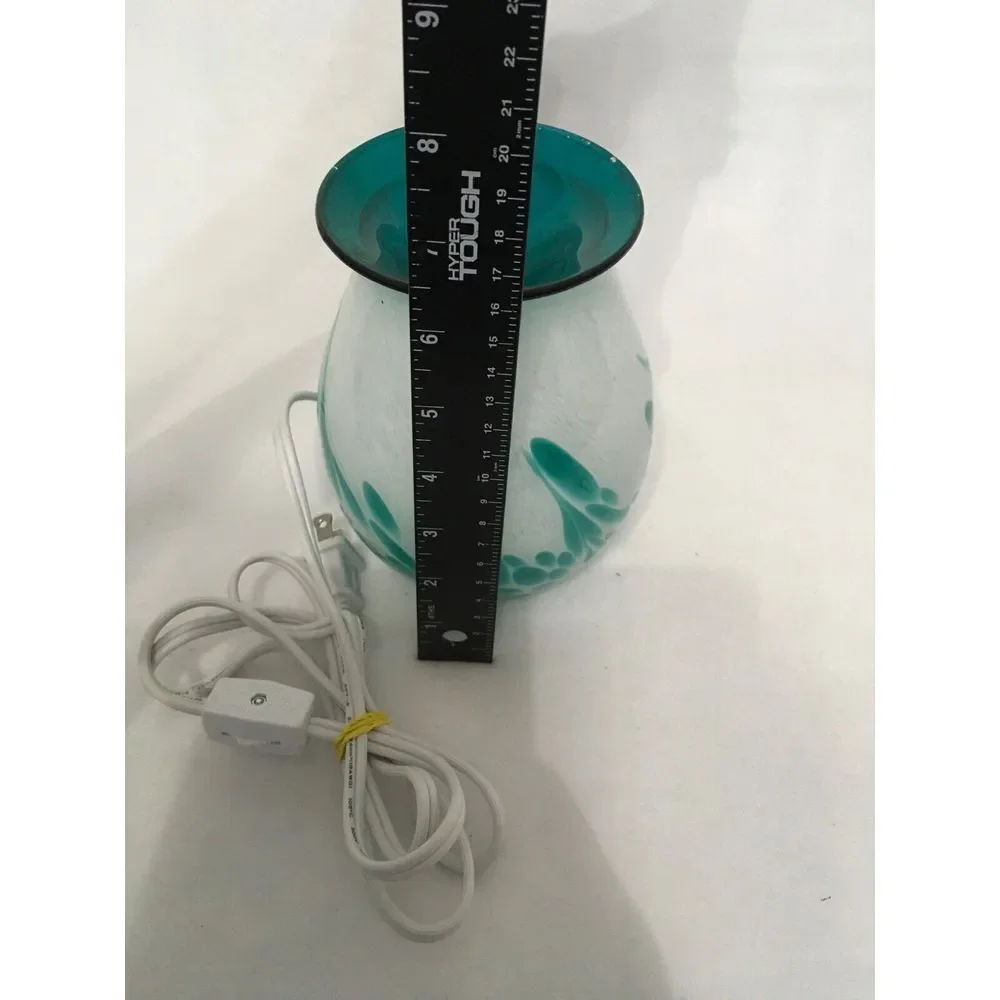 Handcrafted‎ Glass Electric Oil Warmer Lamp With Teal Accents & Detachable Dish